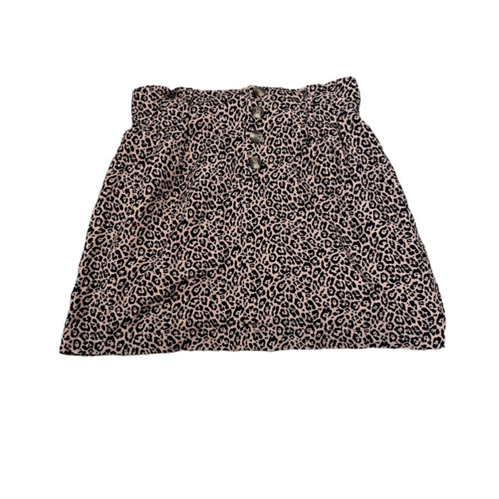 AMERICAN EAGLE Cotton Leopard Print Elastic Waist Button Detail Mini Skirt